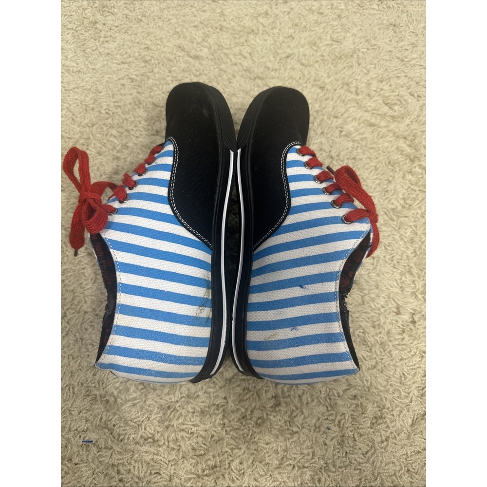 T.U.K. Womens 8 Nautical Anchor Sneakers Blue Stripe Rockabilly Psychobilly Punk - Picture 12 of 14